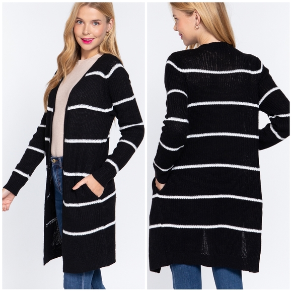 Cozy Chic Black Striped Longline Open Card… - Picture 7 of 7